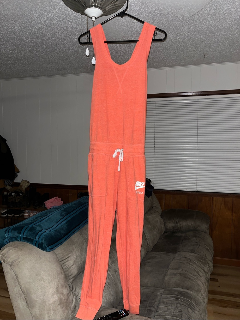 Women’s Nike Coral/Orange Terry Sleeveless Pantsuit with Drawstring Waist